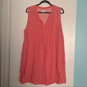 Coral Tiny Flower Patterned Front Pleated Dress